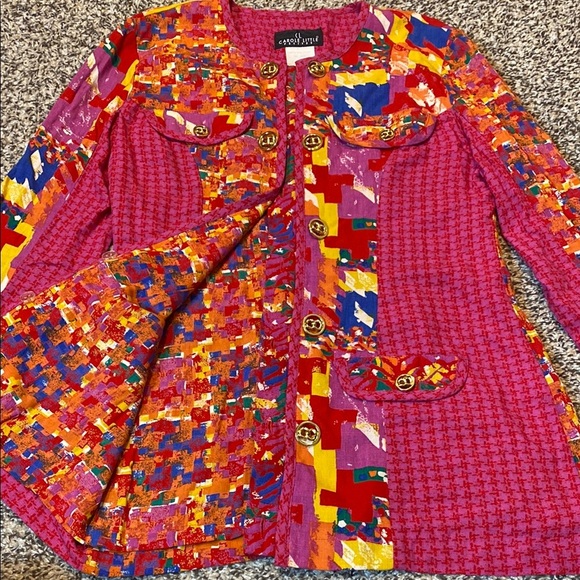 VNTG Carole Little Red and Yellow Blazer Vibrant Suit Jacket - Picture 7 of 10